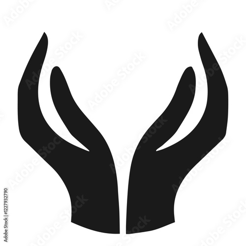 Clean black and white vector silhouette of care hands on white background