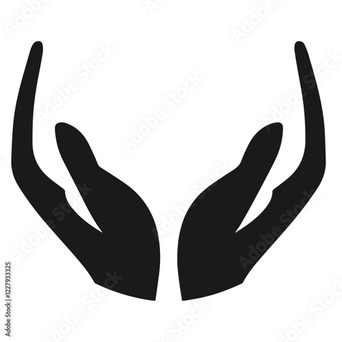 Clean black and white vector silhouette of care hands on white background