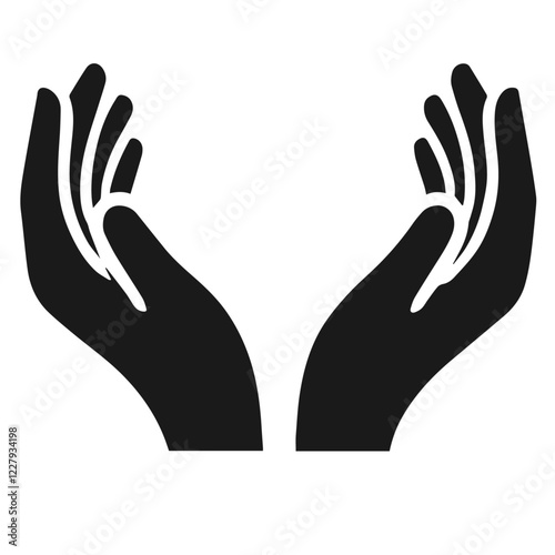 Clean black and white vector silhouette of care hands on white background