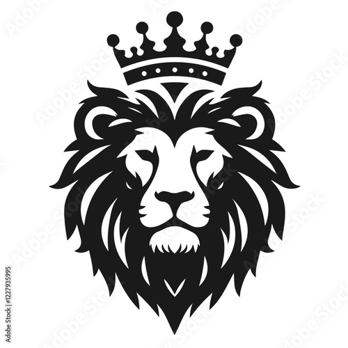 Clean black and white vector silhouette of lion king on white background