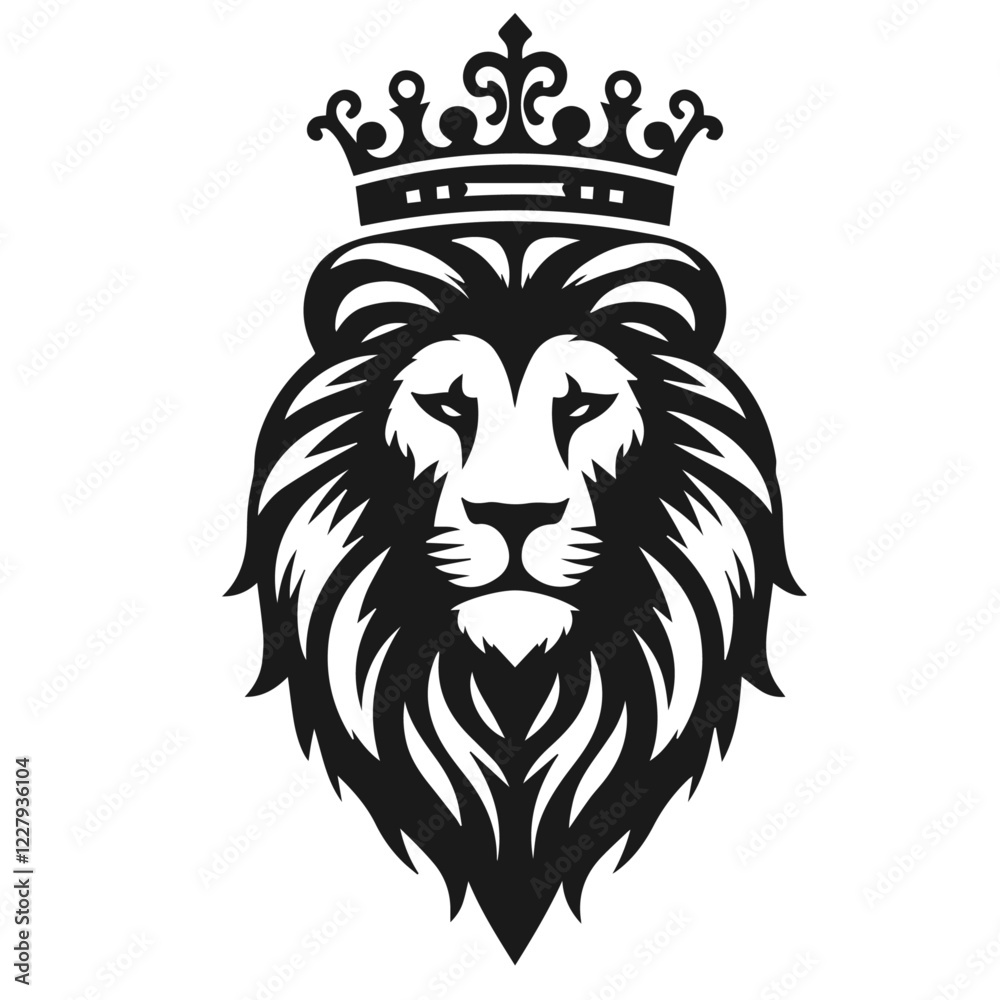 Obraz premium Clean black and white vector silhouette of lion king on white background