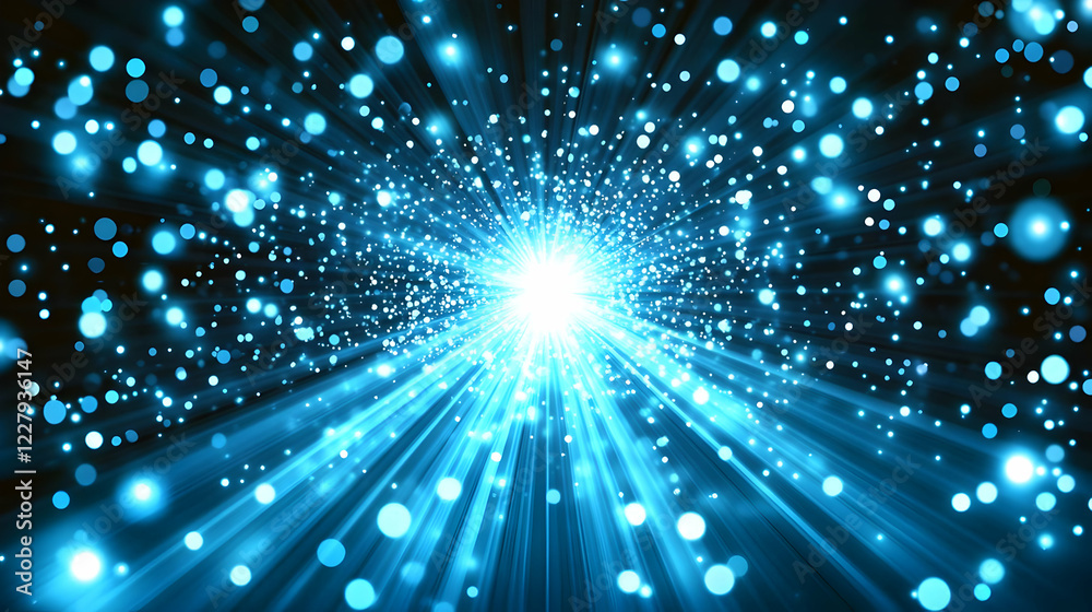 Naklejka premium Blue light burst, cosmic background, energy, design