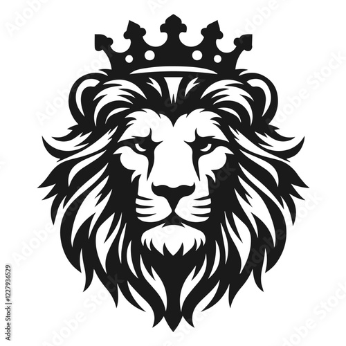 Clean black and white vector silhouette of lion king on white background photo