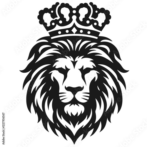 Clean black and white vector silhouette of lion king on white background