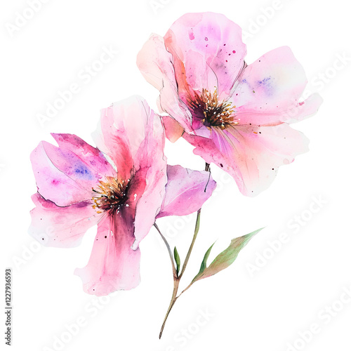 Watercolor illustration of abstract pink highlighted on a white background. It is ideal for greeting cards, creating corporate identity or decor. Botanical illustration of a flower.