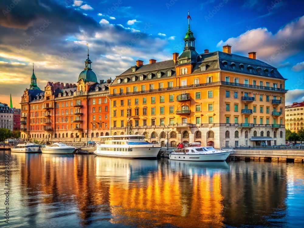 Naklejka premium Grand Hotel Saltsjobaden Stockholm Sweden - Luxury Waterfront Hotel Architecture Photography
