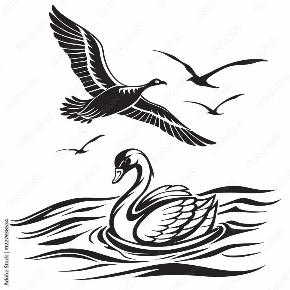 Fototapeta premium Water vector silhouette black design white background