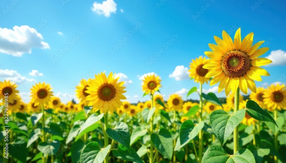 A field of sunflowers standing tall against a bright blue sky, open, sunflower A field of sunflowers standing tall against a bright blue sky, open, sunflower