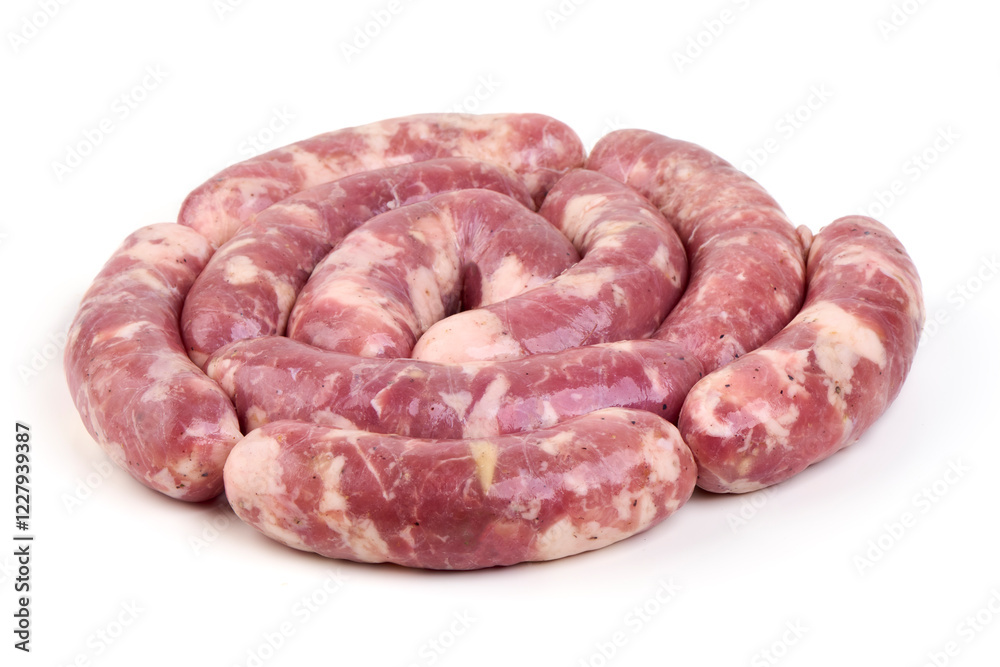 Raw Chopped Meat Sausages Isolated on White Background. Raw Chopped Meat Sausages Isolated on White Background.