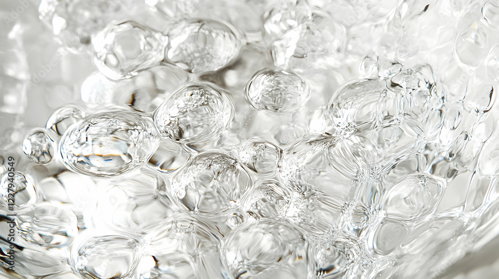 Clear water bubbles reflecting light in a glass container during daylight hours Clear water bubbles reflecting light in a glass container during daylight hours