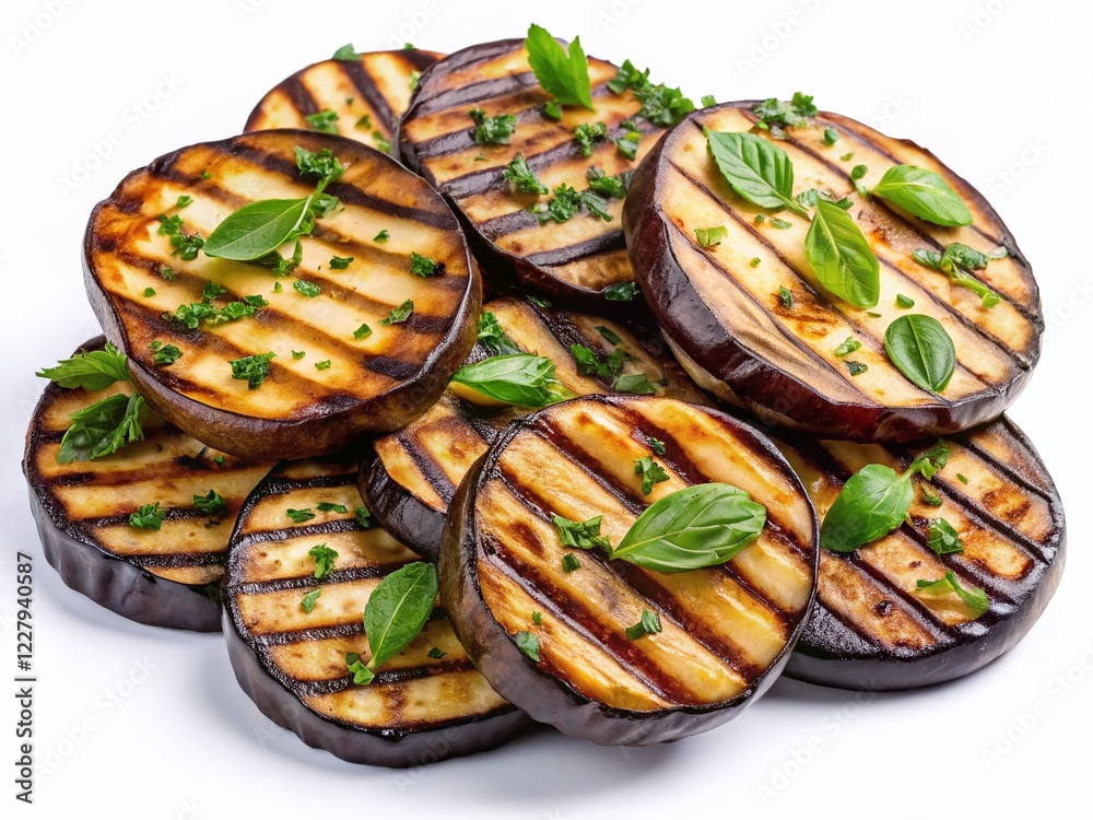 Grilled Eggplant Slices Panoramic Photo - Close-up of Charred Vegetable  Food Photography Design Element