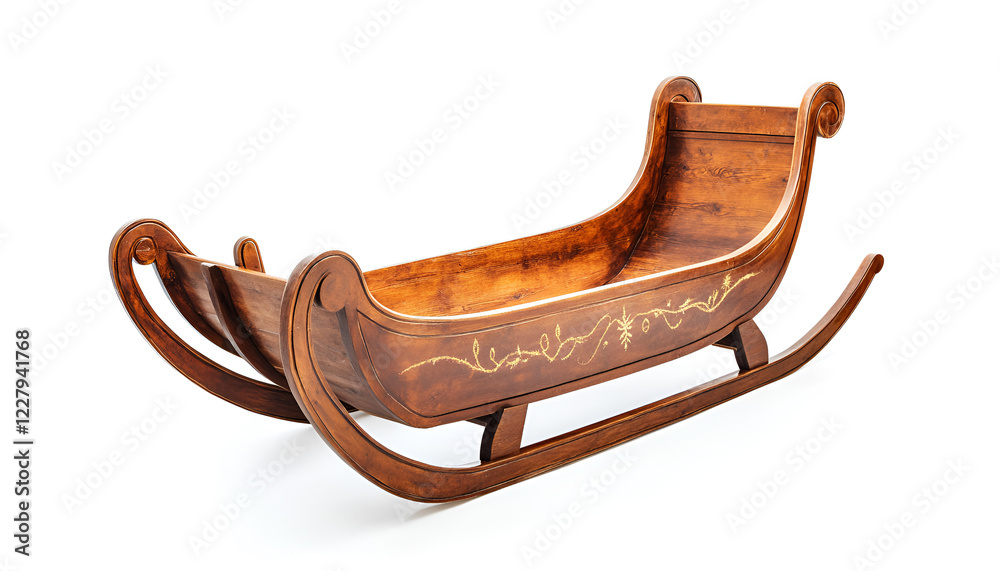 Empty wooden sleigh on white background. Christmas holiday decor