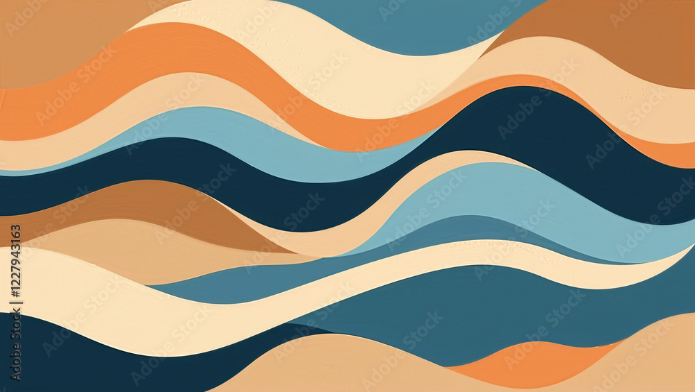 Fototapeta premium Abstract Beige and Blue Colorful Waves, Retro 60s and 70s Dynamic Movement Background