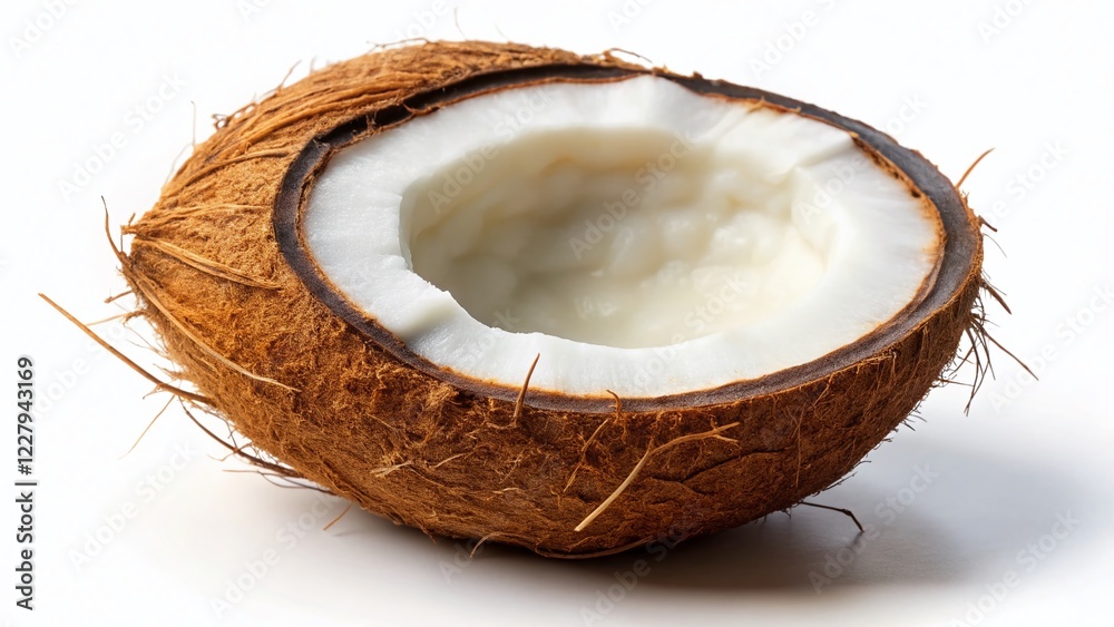 Half Ripe Hairy Coconut Isolated on White Background - Tropical Fruit Stock Photo Half Ripe Hairy Coconut Isolated on White Background - Tropical Fruit Stock Photo