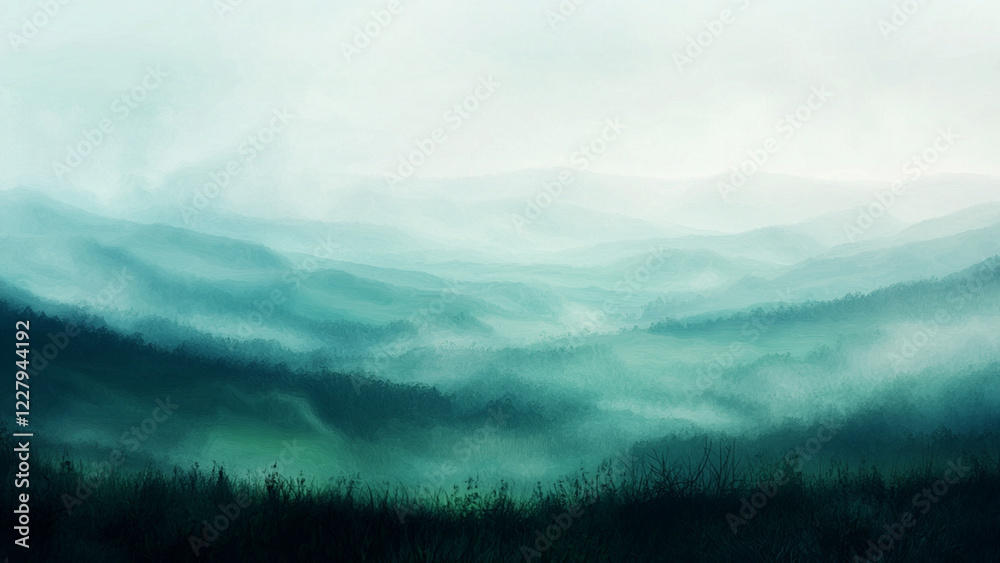 Obraz premium Blurry rolling hills with hovering mist