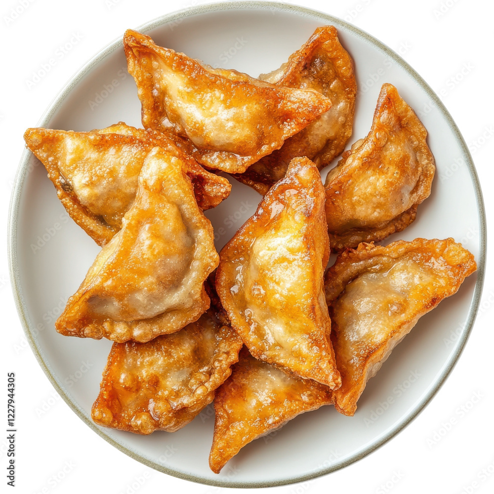 Delicious Crispy Gyoza Dumplings on transparent background