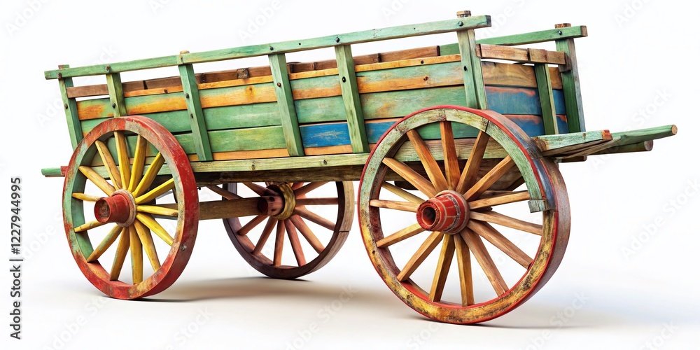 Fototapeta premium Hand-painted Wooden Cart Illustration, Minimalist White Background. Simple Rustic Farm Cart Design.