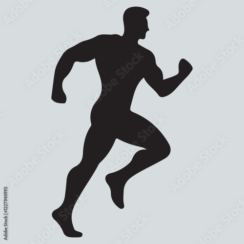 Black vector silhouette of a running man, an athlete in action