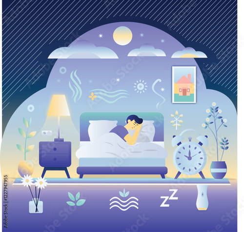 Flat vector illustration Healthy lifestyle good and quality sleep