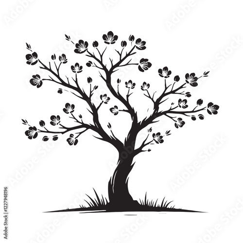 Captivating Peach Tree silhouette for creative branding and logos - Peach tree silhouette - Peach tree vector - Peach tree illustration - Peach silhouette - Peach vector
