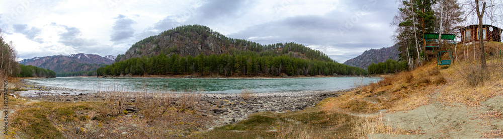 Panorama of the Katun river not far from Barangol at November. Altai, Siberia, Russia Panorama of the Katun river not far from Barangol at November. Altai, Siberia, Russia
