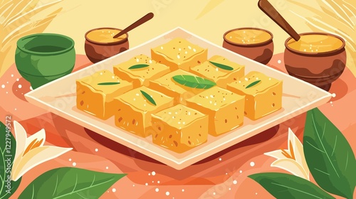 Traditional Besan Burfi Murtis Paramatma Flat Vector Illustration photo