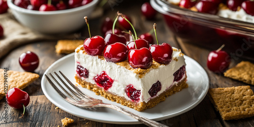 Wallpaper Mural Cheesecake with cherries served on white plate with fresh berries. Christmas baking. Festive dessert. Torontodigital.ca