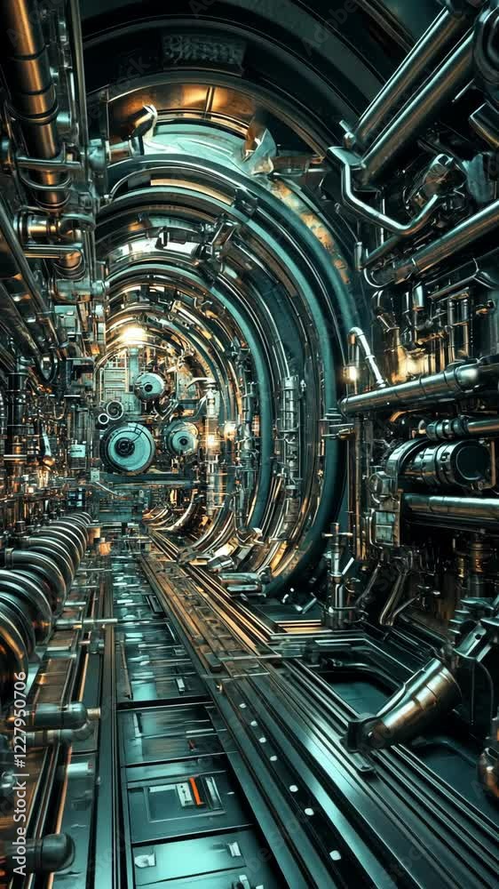 Intricate futuristic corridor showcasing advanced technology and intricate machinery in a sci-fi setting Intricate futuristic corridor showcasing advanced technology and intricate machinery in a sci-fi setting