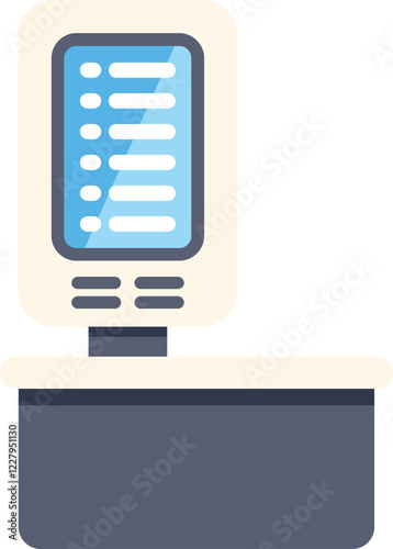 Illustration featuring a modern self service payment terminal standing on a counter, simplifying transactions for customers