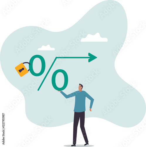 Fixed interest rate, mortgage or loan, fixed cost or constant price, banking or financial return rate.business concept.flat character.