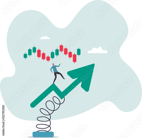 Riding market up trend, risk and uncertainty, stock market or cryptocurrency volatility, price movement, risk management .business concept.flat character.