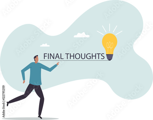 Final thoughts, conclusion or summary of all study topics, thinking about solutions, result,business concept.flat character.