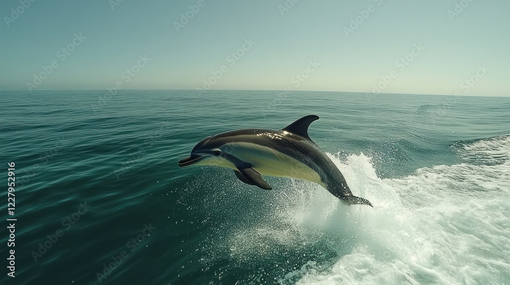 Obraz premium Ocean Dolphin Leaping, Seascape Background