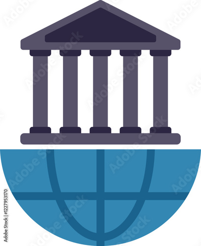 Government building standing on top of half earth globe representing global governance concept