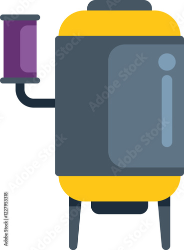Industrial equipment tank is filtering liquid with pipe in flat style isolated on white background