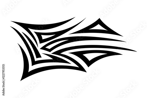 Hand drawn tribal tattoo vector illustration. Black curve shapes on white background