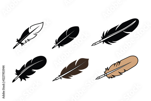 Feather & Quill Pen Icon Collection | Classic Writing Vector Graphics