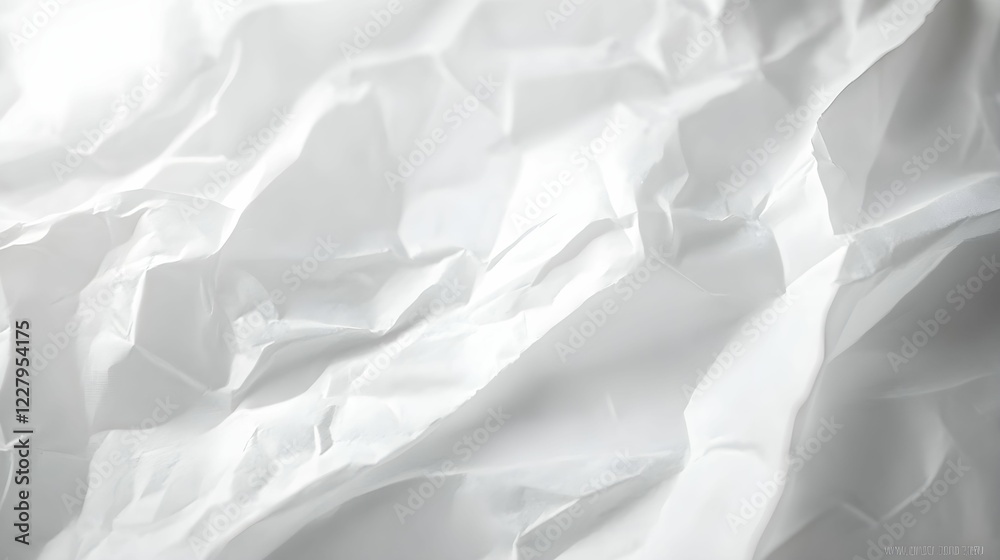 Fototapeta premium Crumpled white paper creating textured layers under soft lighting