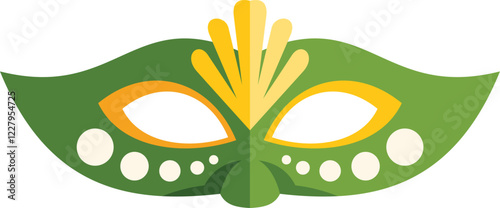 Green and yellow festive carnival mask celebrating mardi gras, inviting you to a world of mystery and fun