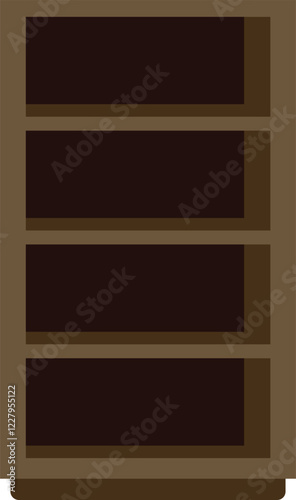 Minimalist bookcase with empty shelves standing on white background, concept of minimalism in interior design
