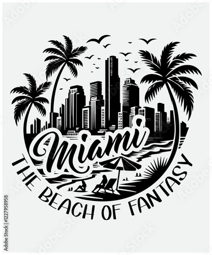 Miami City Skyline Silhouette with Text T-Shirt Artwork Urban Florida Fashion Graphic Design
