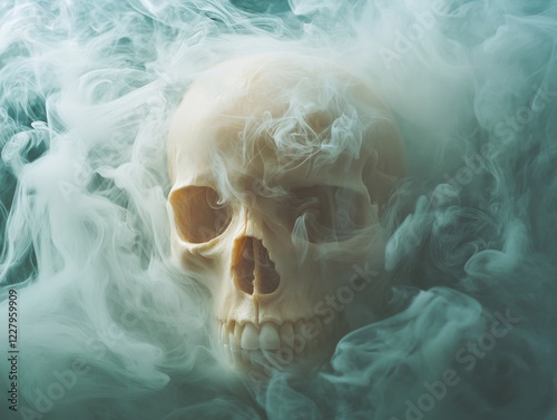 A skull emerging from smoke