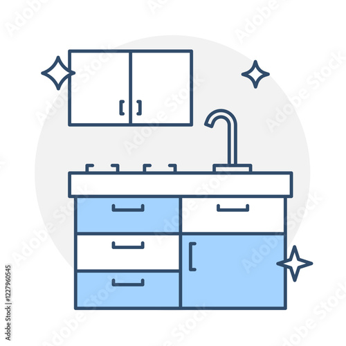 Kitchen Cleaning icon. Sink and Counter Representing Tidy and Sanitized Kitchens