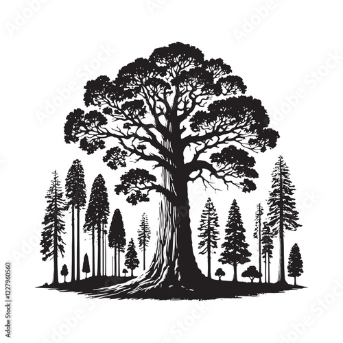 Redwood Tree silhouette with a clean and elegant design - Redwood tree silhouette - Redwood tree vector - Redwood tree illustration - Redwood silhouette - Redwood vector
