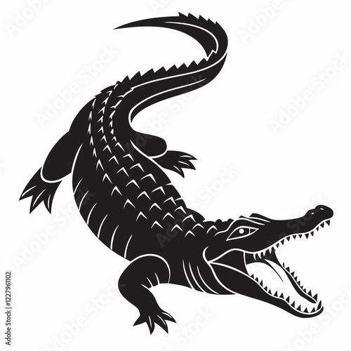 Quadro su tela Crocodile vector silhouette black design white background