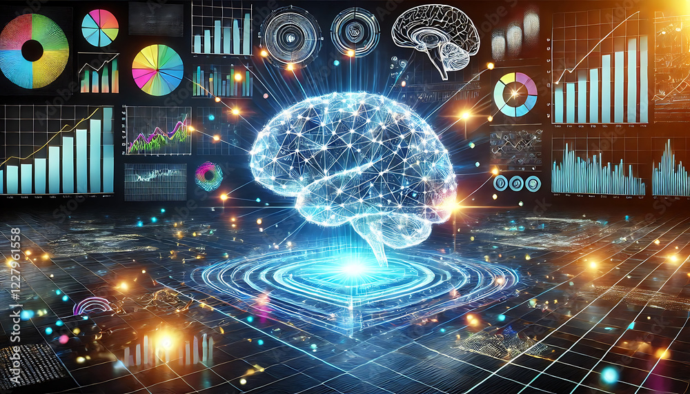 Fototapeta premium Digital Brain Model with Data Visualization Charts