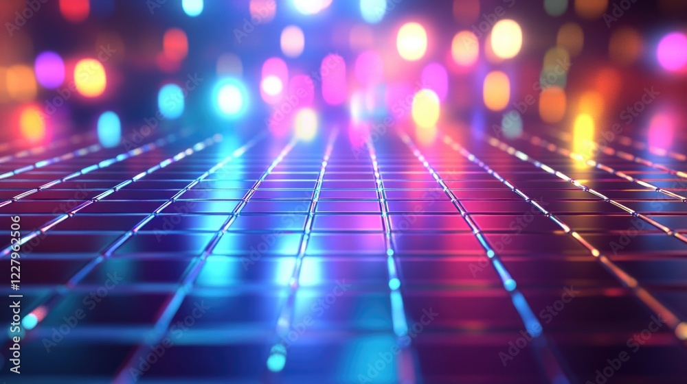 Neon lights on a digital grid, modern, cyberpunk, technology concept Neon lights on a digital grid, modern, cyberpunk, technology concept