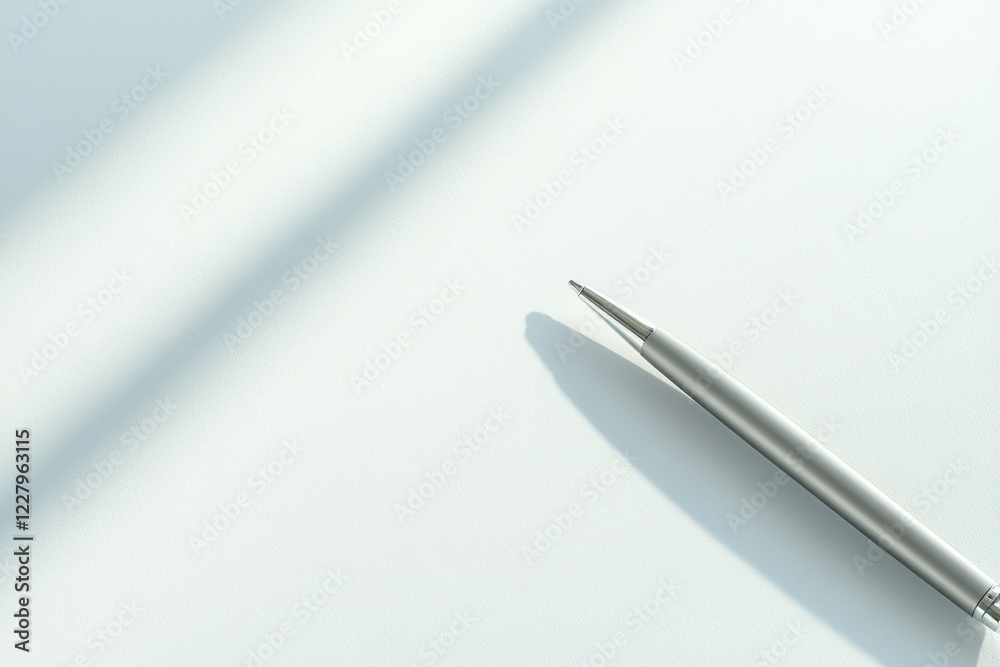 single sleek pen placed diagonally on blank sheet of paper minimalist composition highlighted by soft side lighting single sleek pen placed diagonally on blank sheet of paper minimalist composition highlighted by soft side lighting