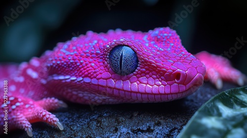 Pink Gecko's Close-up in Night Forest photo