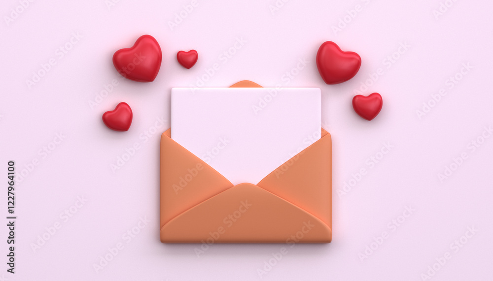 Pink background with 3d open empty envelope with hearts. Valentine's day, or wedding concept Pink background with 3d open empty envelope with hearts. Valentine's day, or wedding concept